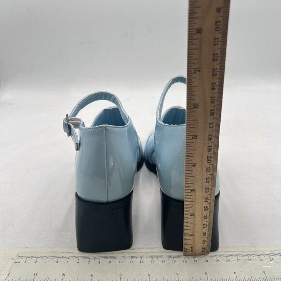 FSJ Blue Ankle Strap D'Orsay Pumps Retro Square Toe Chunky Heels Dress Sandals - Picture 4 of 7